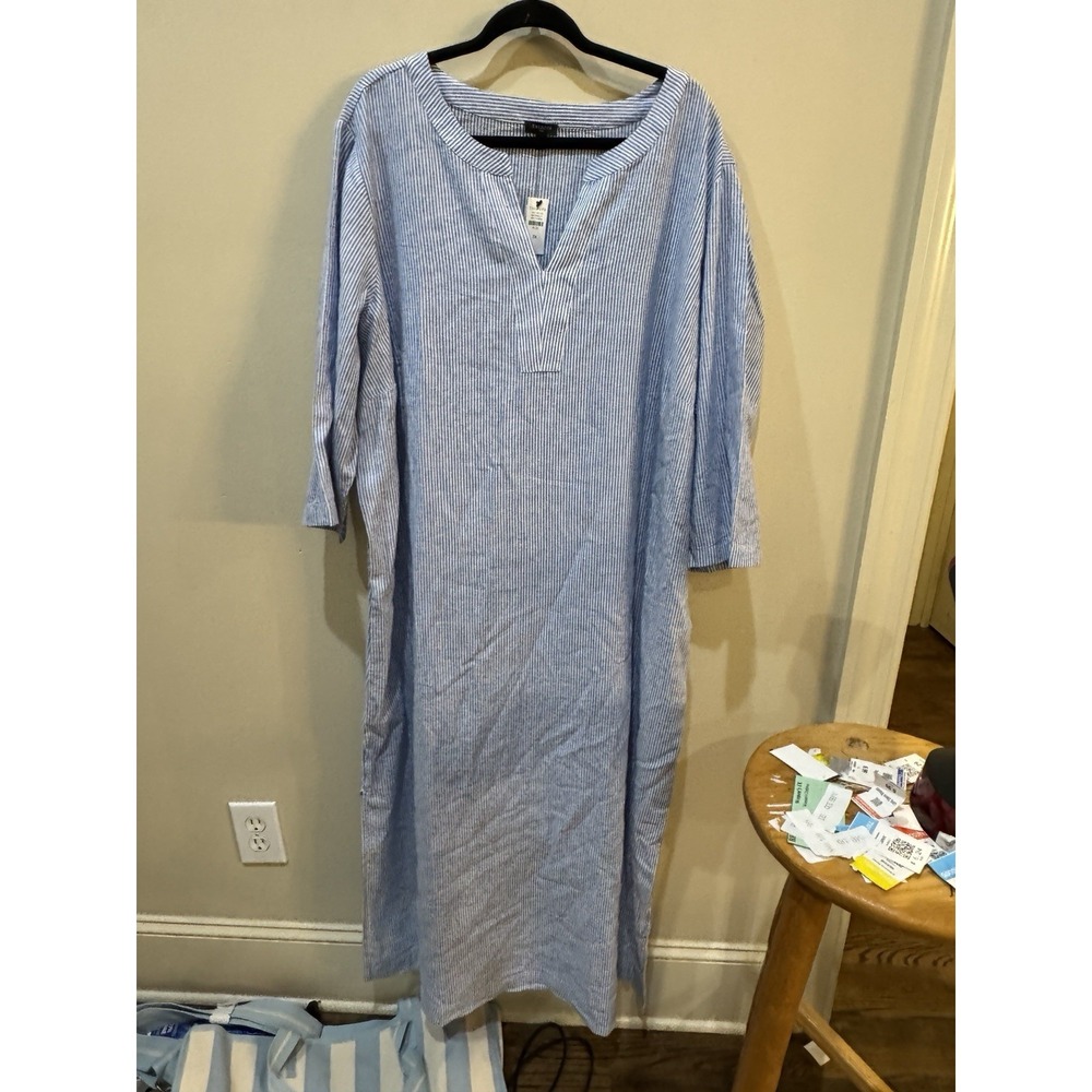Talbots NWT Linen Blend Dress Oyster Striped Kaftan Size 3X Retail $189 - Picture 2 of 10